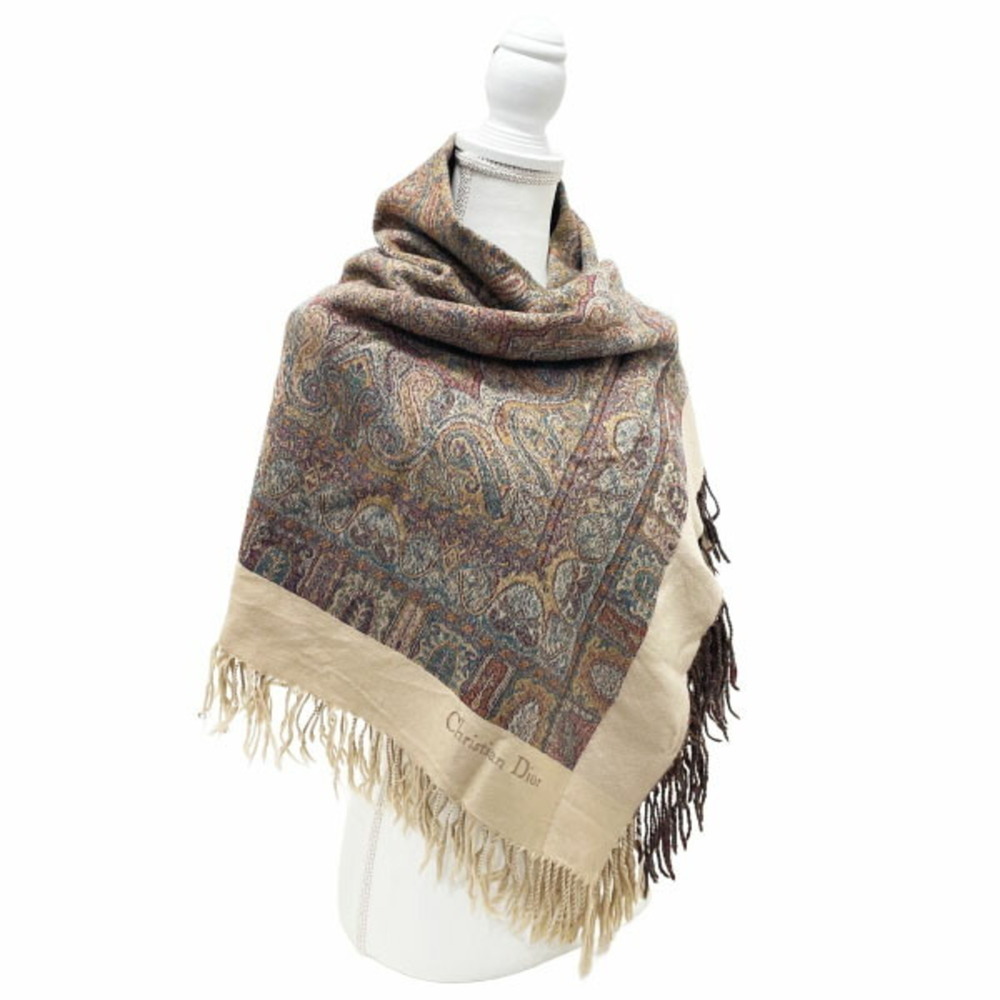 Christian Dior Paisley Large Shawl Multicolor Beige Scarf SS-13364 - Picture 9 of 9